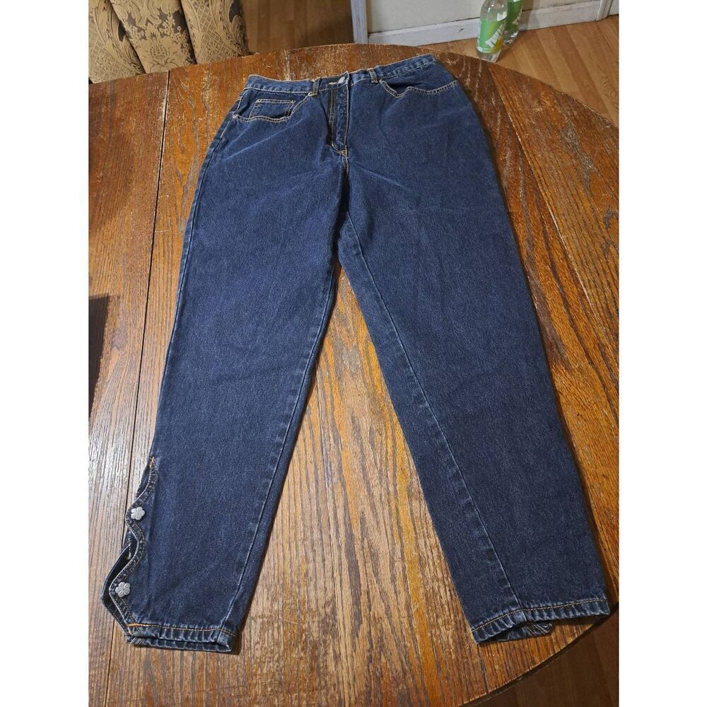 Vintage 8/10 (44) Jinglers Fade Out Denim Blue Jeans Cotton with Flower Detail